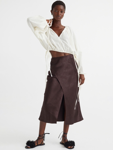 

H&M Women Brown Solid Satin Wrapover Skirt