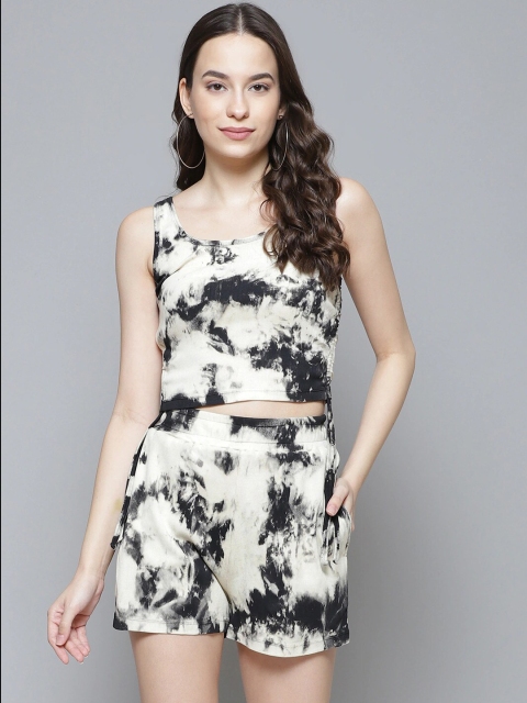 

VividArtsy Women Black & White Tie & Dye Printed Co-Ords