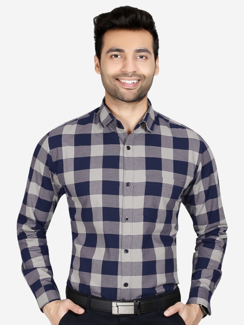 

5TH ANFOLD Men Blue Slim Fit Buffalo Checked Cotton Formal Shirt