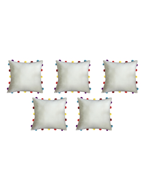 

Lushomes Beige & Blue Set of 5 Square Cushion Tasseled Covers