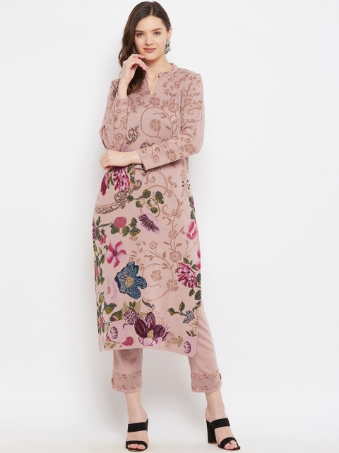 

Knitstudio Women Pink Floral Printed Kurta with Trousers