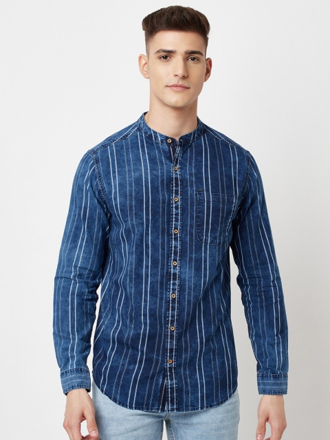 

Blue Buddha Men Blue Striped Casual Shirt