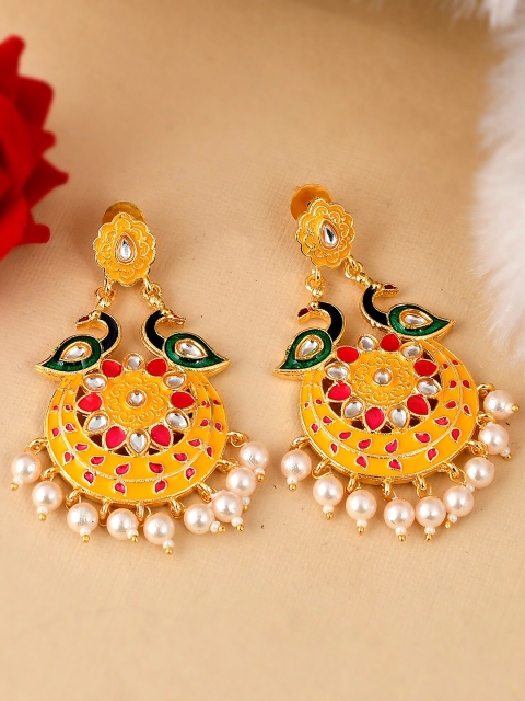 

DASTOOR Yellow & Red Gold Plated Contemporary Chandbalis Earrings