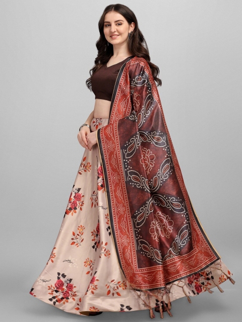 

Fashion Basket Beige & Red Printed Semi-Stitched Lehenga & Unstitched Blouse With Dupatta