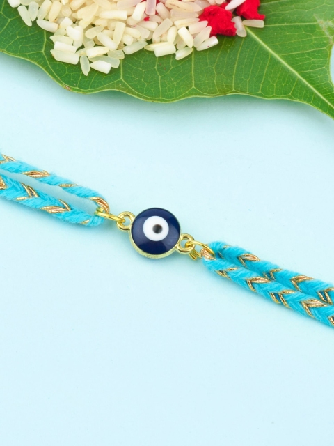 

Bigsmall Unisex Blue Evil Eye and Gold Metallic Rakhi