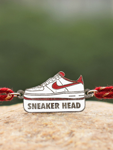 

Bigsmall Unisex White & Red Enamelled Sneaker Head-Charm Metallic Rakhi