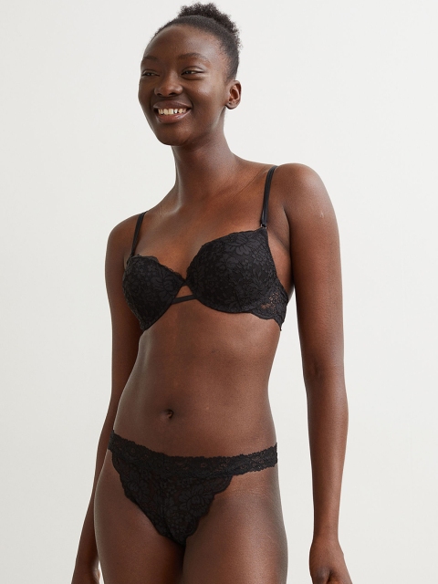 

H&M Women Black 3-Pack Lace Thong Briefs