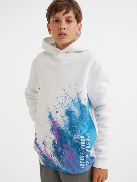 

H&M Boys White & Blue Printed Hoodie