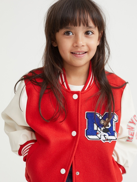 

H&M Girls Blue & Red Printed Baseball Jacket