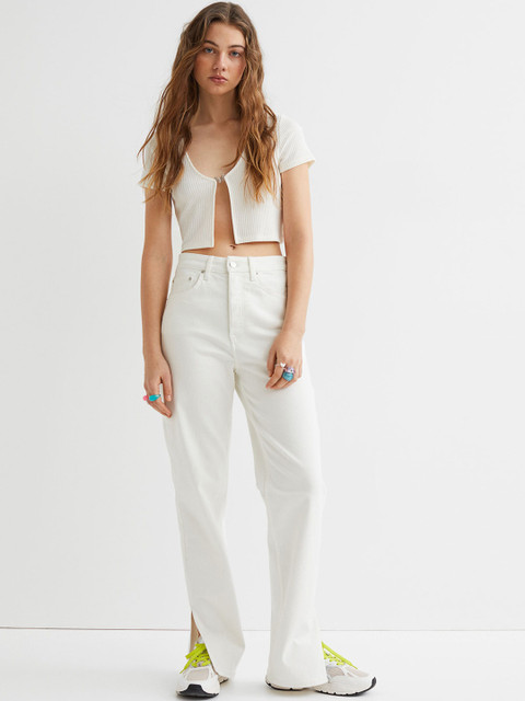 

H&M Women White Straight High Jeans