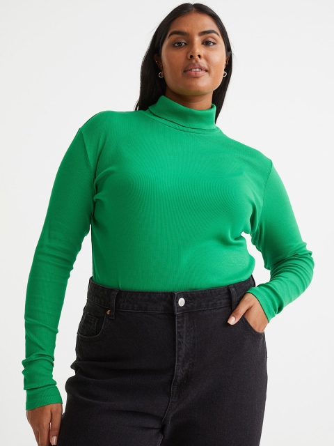 

H&M+ Women Green Viscose Polo-Neck Top