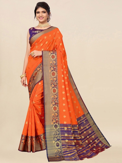 

Satrani Orange & Gold-Toned Woven Design Zari Banarasi Saree