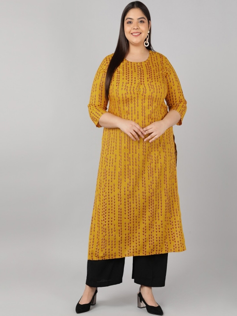 

kipek Women Red Striped Keyhole Neck Thread Work Kurta