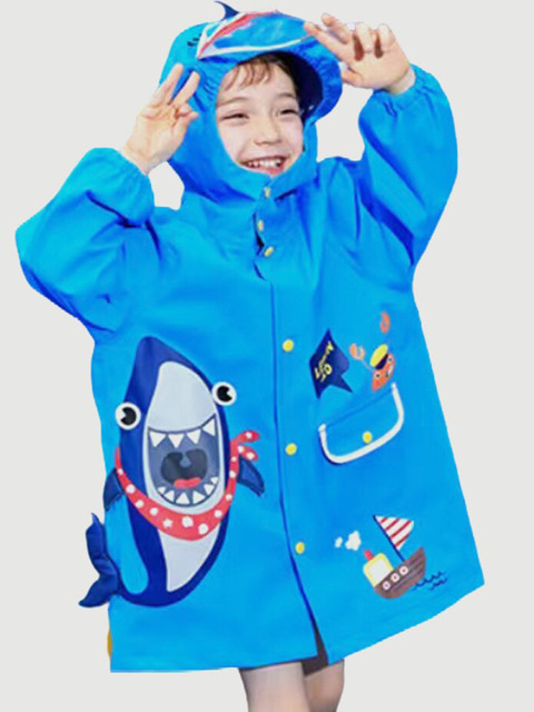 

Little Surprise Box LLP Kids Blue Shark Printed Rain Jacket