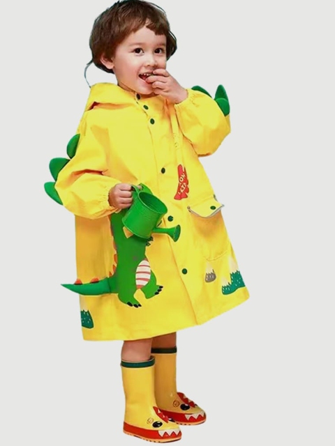 

Little Surprise Box LLP Kids Yellow & Green 3D Dino Printed Rain Jacket