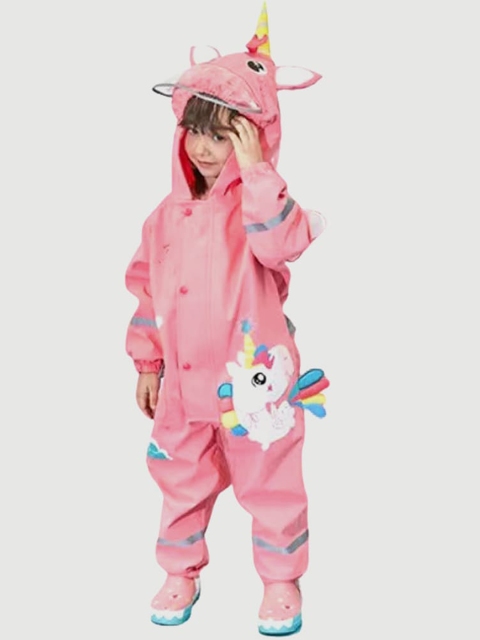 

Little Surprise Box LLP Kids Pink Printed Jumpsuit Raincoat