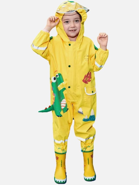 

Little Surprise Box LLP Kids Yellow Dino Printed Rain Jacket