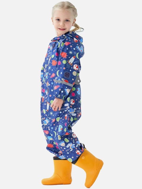

Little Surprise Box LLP Kids Blue Starry Planets Printed RainCoat