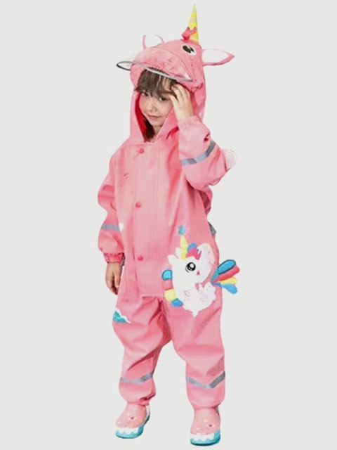 

Little Surprise Box LLP Kids Pink Unicorn Printed Rain Suit