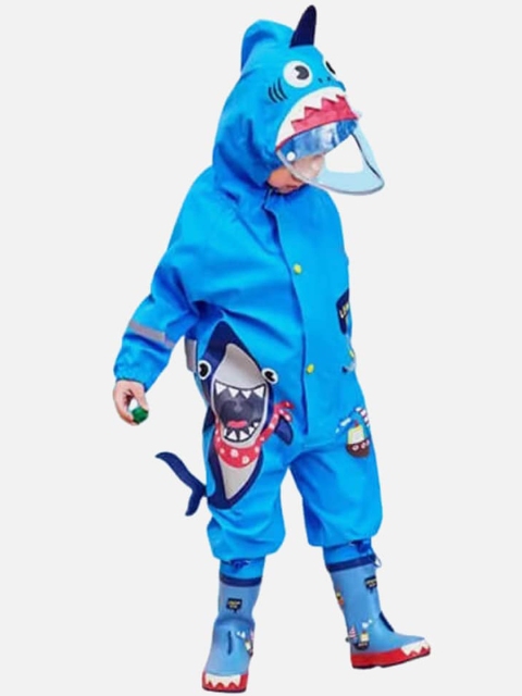 

Little Surprise Box LLP Kids Blue Shark Printed RainCoat