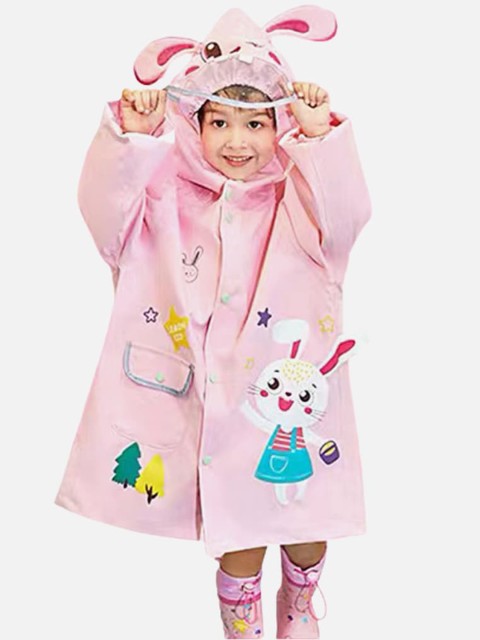 

Little Surprise Box LLP Kids Pink Rabbit Printed Rain Jacket