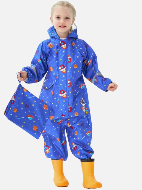 

Little Surprise Box LLP Blue Printed Playsuit Raincoat