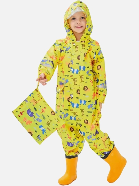 

Little Surprise Box LLP Kids Yellow Printed Jumpsuit Raincoat