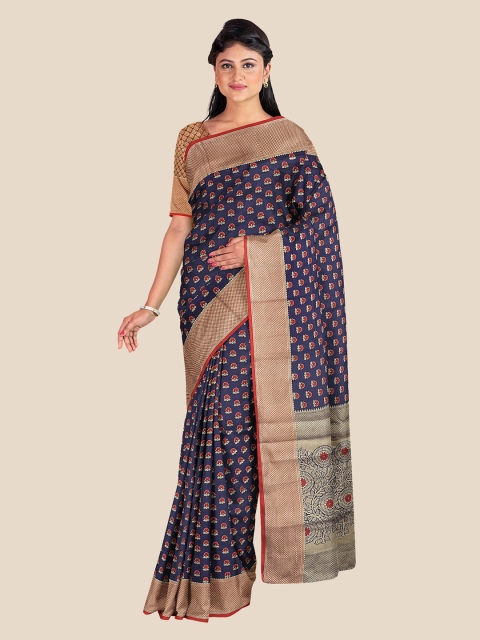 

Kalamandir Navy Blue & Red Floral Silk Blend Saree