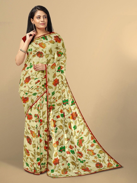 

Kalamandir Cream & Red Floral Printed Poly Georgette Saree