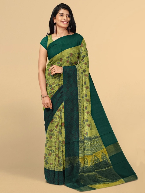 

Kalamandir Green & Red Floral Tissue Saree