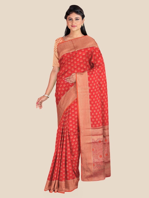 

Kalamandir Red Floral Zari Silk Blend Saree