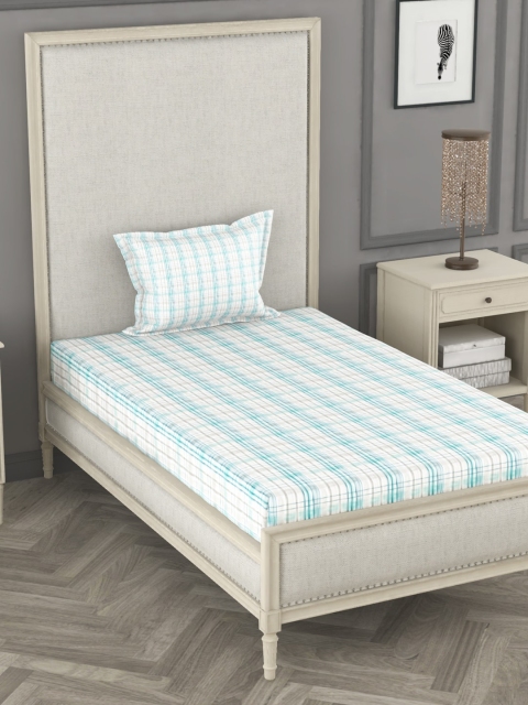 

BIANCA White & Blue Striped 110 TC Single Bedsheet with 2 Pillow Covers