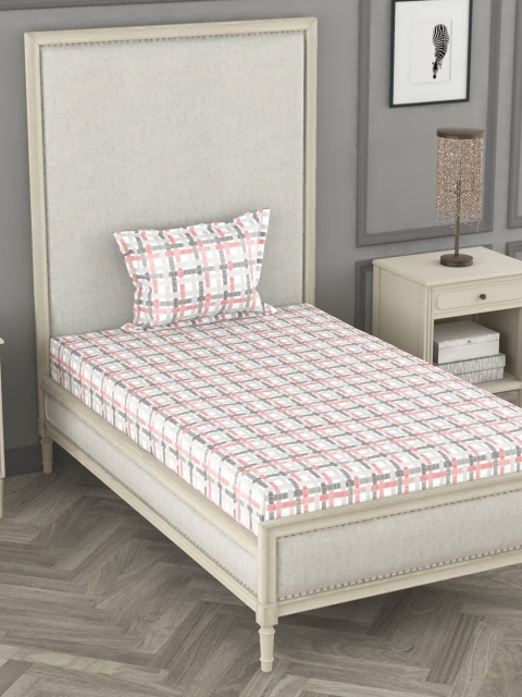 

BIANCA Pink & Grey Geometric 110 TC Single Bedsheet with 2 Pillow Covers, Multi