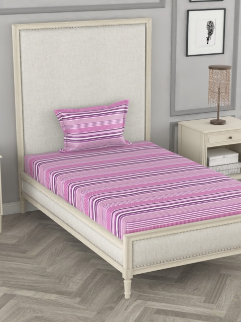 

BIANCA Purple & Pink Striped 110 TC Single Bedsheet with 2 Pillow Covers
