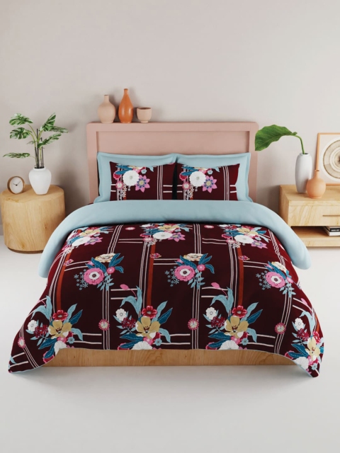 

BIANCA Maroon & Blue Floral 210 TC King Bedsheet with 2 Pillow Covers, Multi
