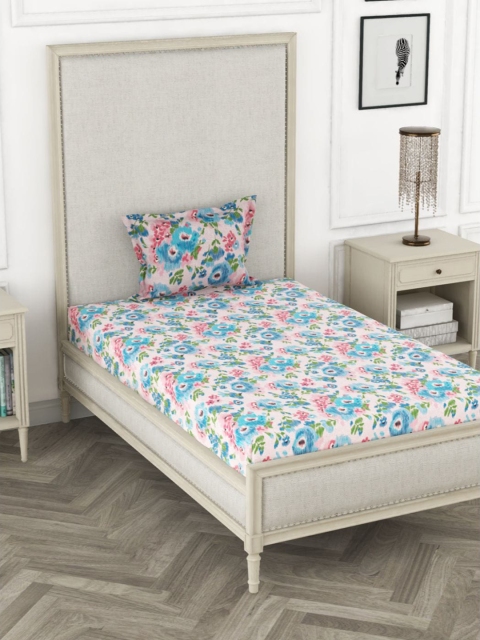 

BIANCA Blue & White Floral 110 TC Single Bedsheet with 2 Pillow Covers