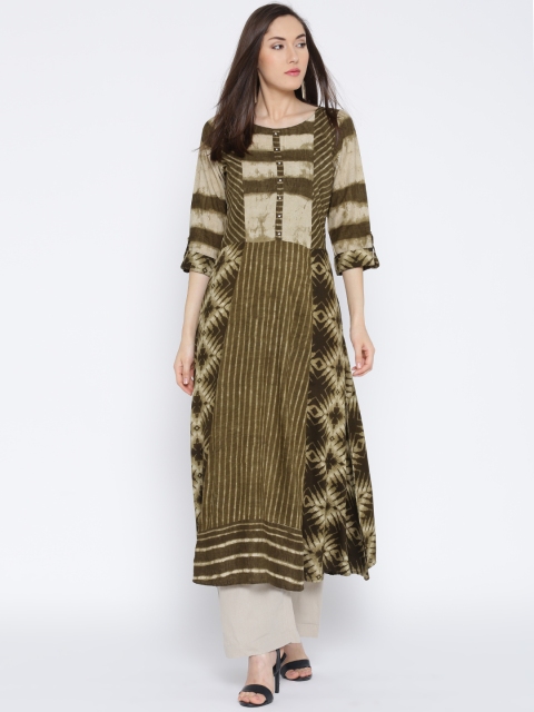 

Shree Women Olive Green Printed A-Line Kurta