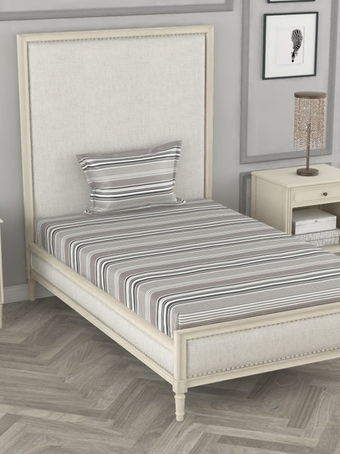

BIANCA Grey & Off White Striped 110 TC Single Bedsheet with 1 Pillow Covers