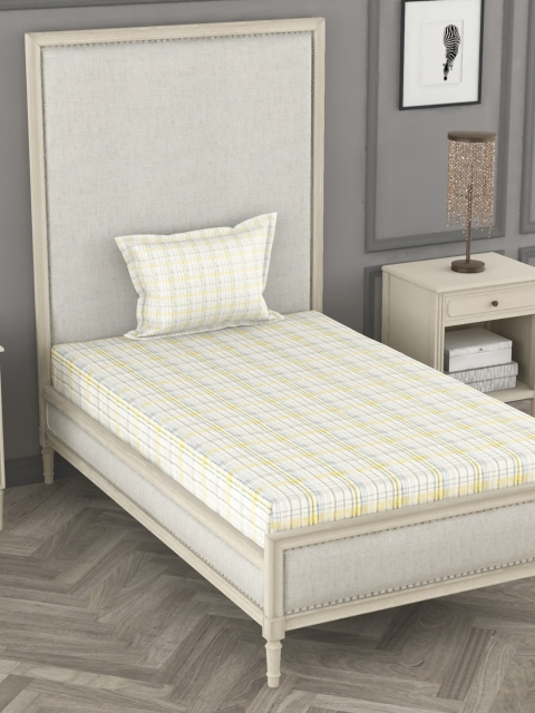 

BIANCA White 120 GSM Checked Cotton Single Bedsheet With Pillow Cover