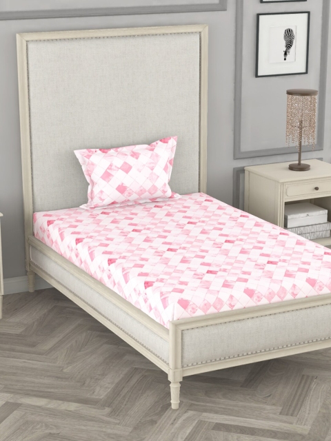 

BIANCA Pink & White 110 TC Single Bedsheet with 2 Pillow Covers