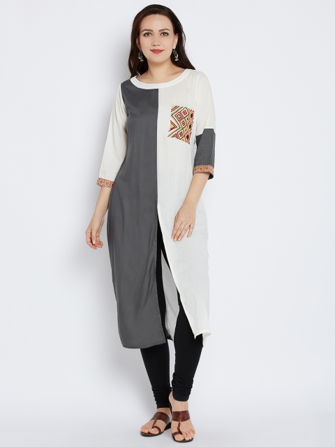 

Shree Women Off-White & Grey Colourblocked A-Line Kurta