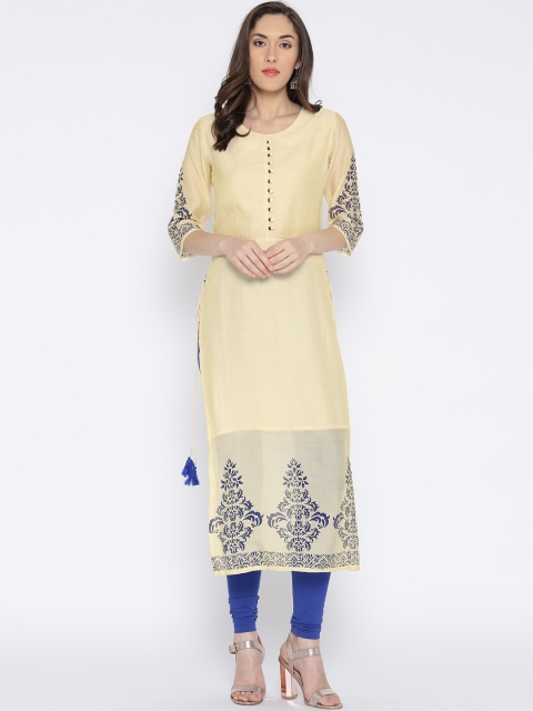 

Shree Women Cream-Coloured Sheen Effect Printed Detail Straight Kurta
