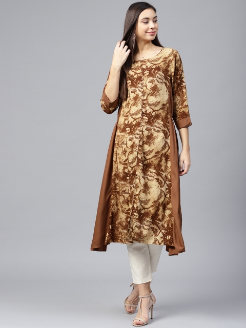 

Shree Women Olive Brown Printed A-Line Kurta