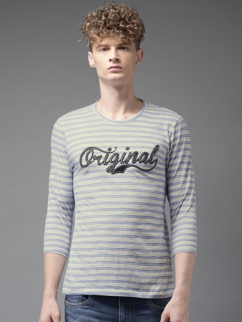 

Moda Rapido Men White Striped Round Neck T-shirt