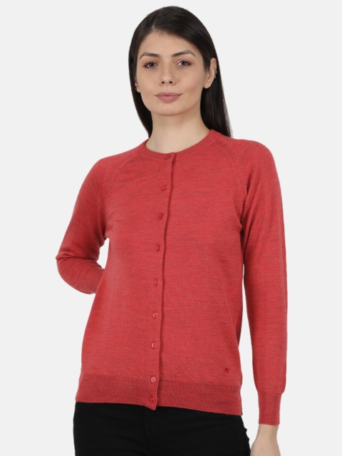 

Monte Carlo Women Red Pure Wool Solid Round Neck Cardigan