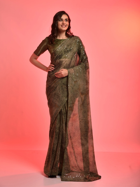 

elora Green Embellished Sequinned Pure Chiffon Saree