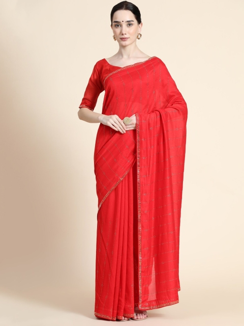 

PUNYATHA CREATION Red Embellished Pure Silk Saree