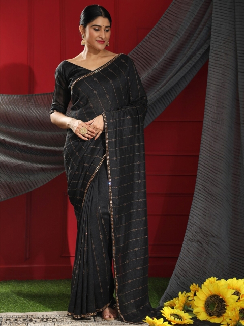 

PUNYATHA CREATION Black Embellished Pure Silk Saree