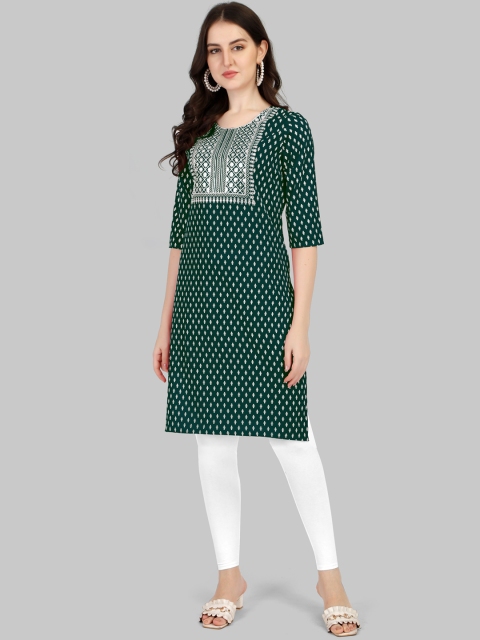 

FAVRIZ Women Green Ethnic Motifs Embroidered Thread Work Floral Kurta