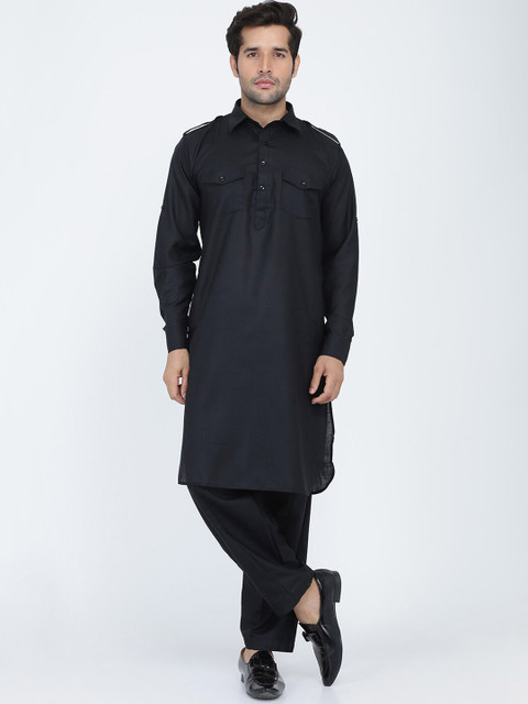 

ROYAL KURTA Men Black Pure Cotton Kurta with Pyjamas